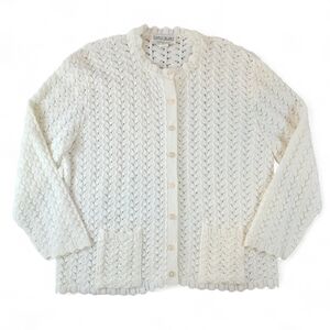 Carly Blake White Open Knit Cardigan Sweater Women’s 1X USA Made Vintage